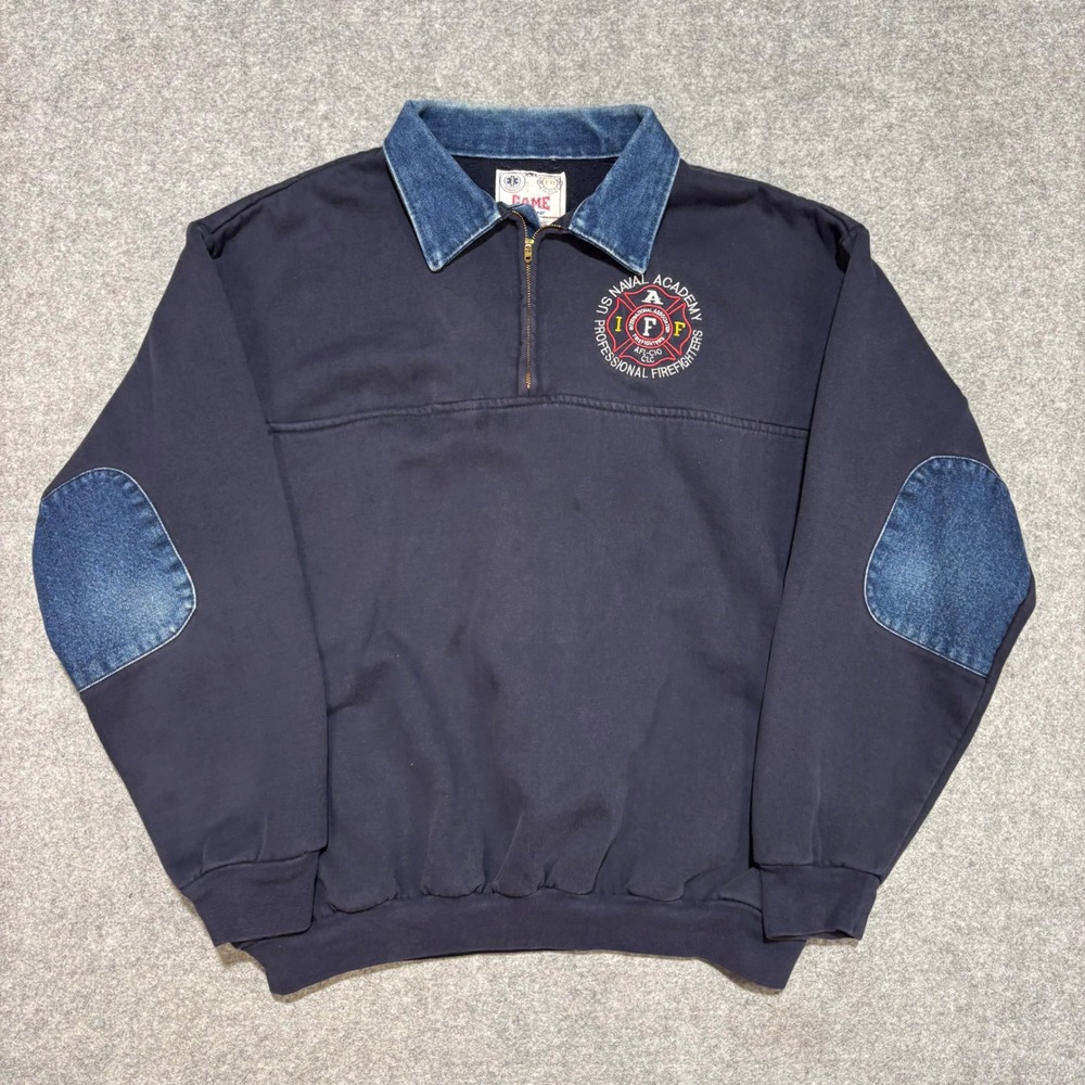 Game Sportswear US Naval Academy Firefighters Quarter Zip Denim Collar Navy XXL